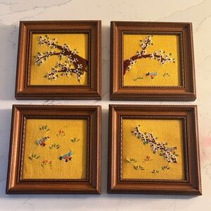 Vintage Needlepoint Framed Pictures Set of 4 1984
